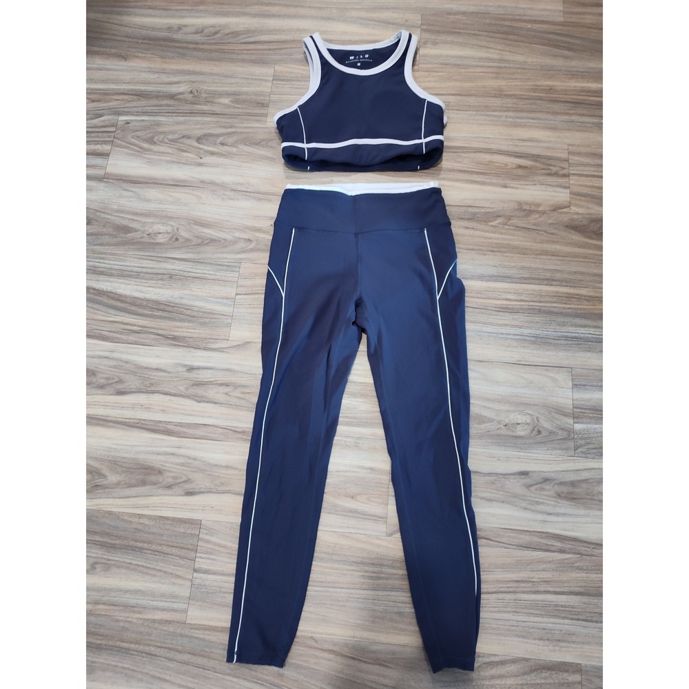 Wilo Melbourne Australia Navy Blue White Trim Activewear Set Sports Bra Leggings